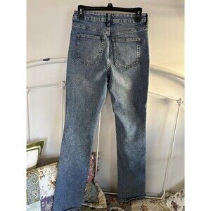 H&M Women’s Bell Bottom Flare Jeans Ankle Slit Size 6/8 Medium Wash High Waist